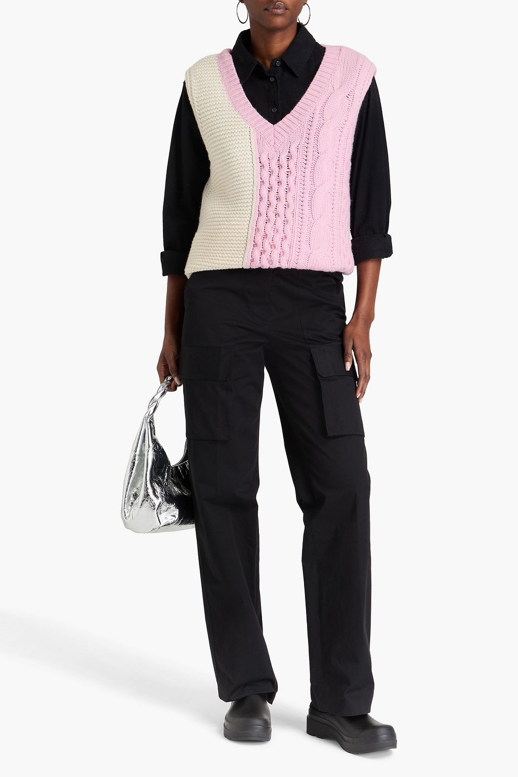 STINE GOYA Cindi two-tone ribbed and cable-knit vest