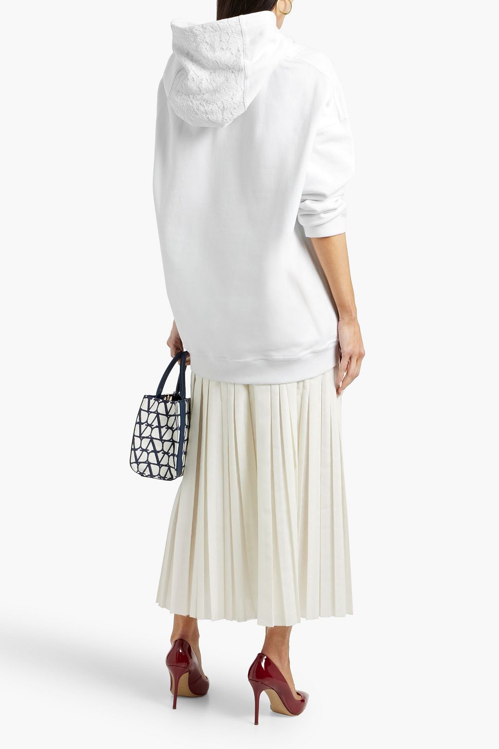 VALENTINO GARAVANI Logo-print corded lace-paneled French cotton