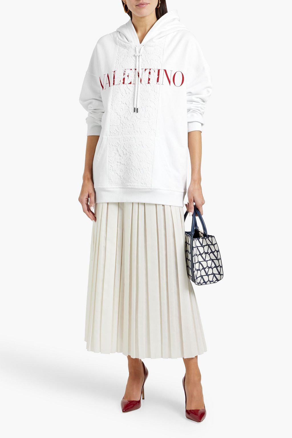 VALENTINO GARAVANI Logo-print corded lace-paneled French cotton