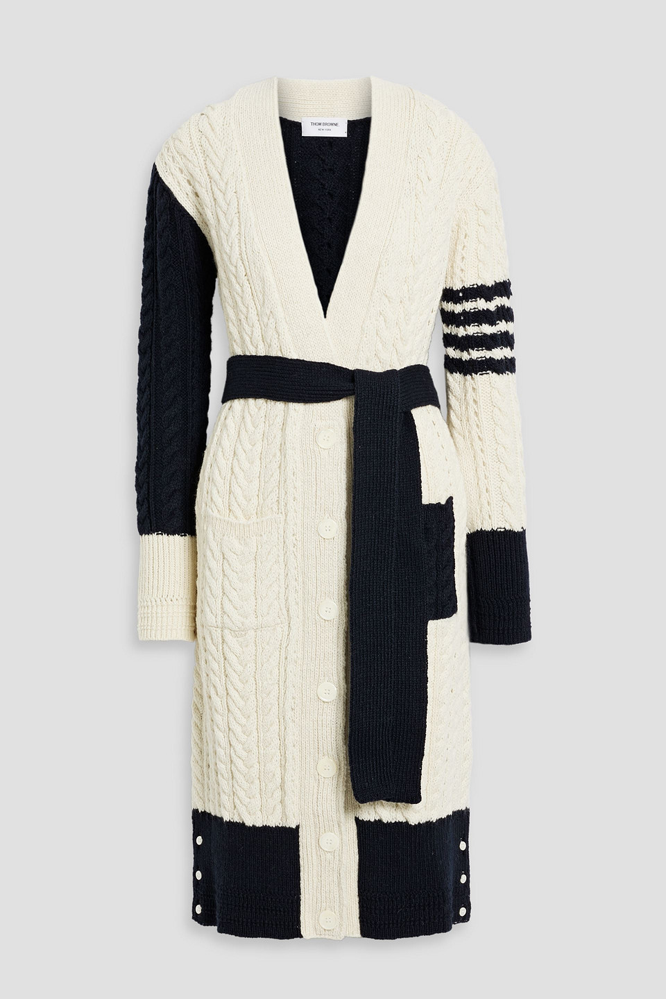 Thom Browne Striped Cable-knit Wool And Cashmere-blend Cardigan In Neutral