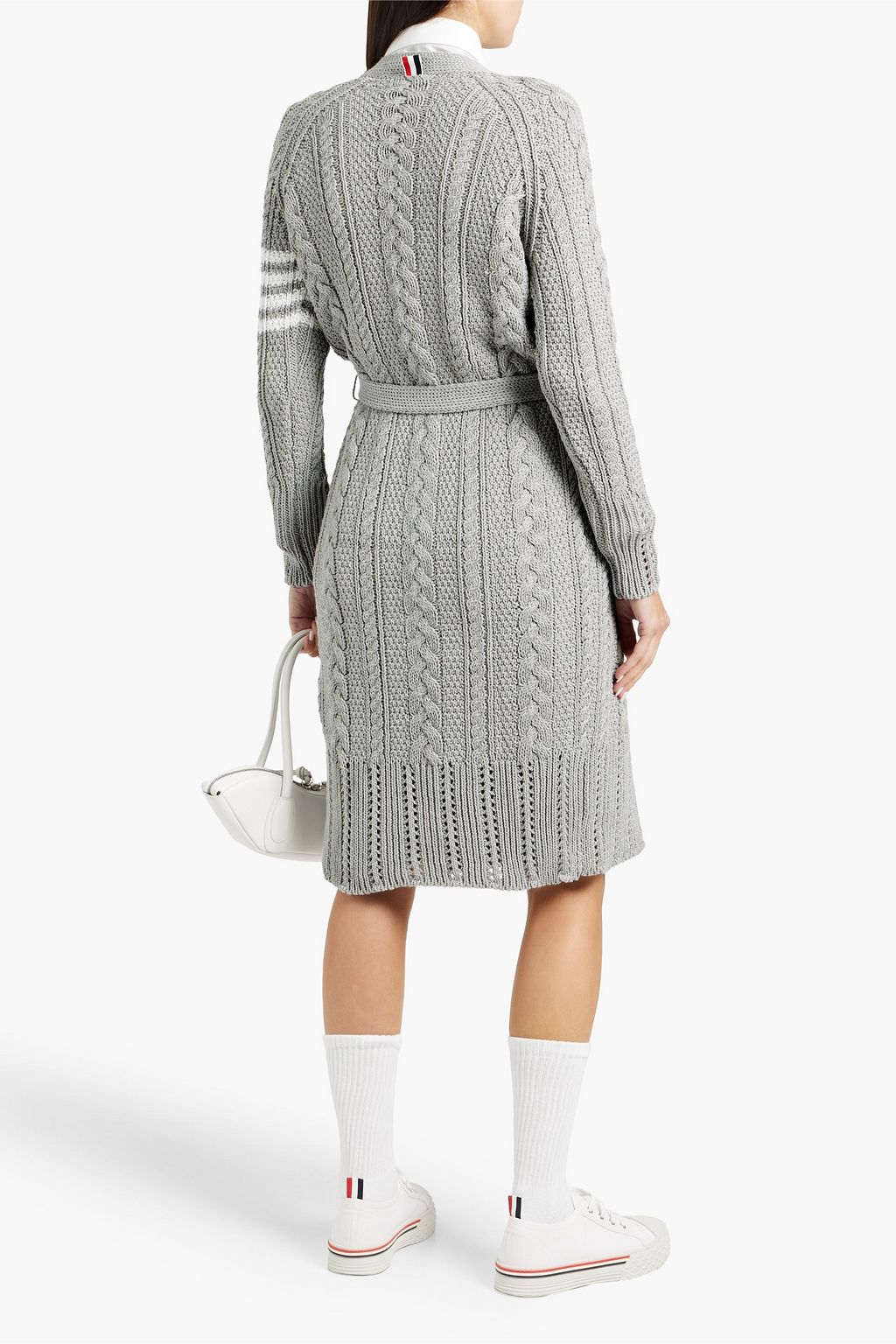 THOM BROWNE Striped cable-knit cotton cardigan