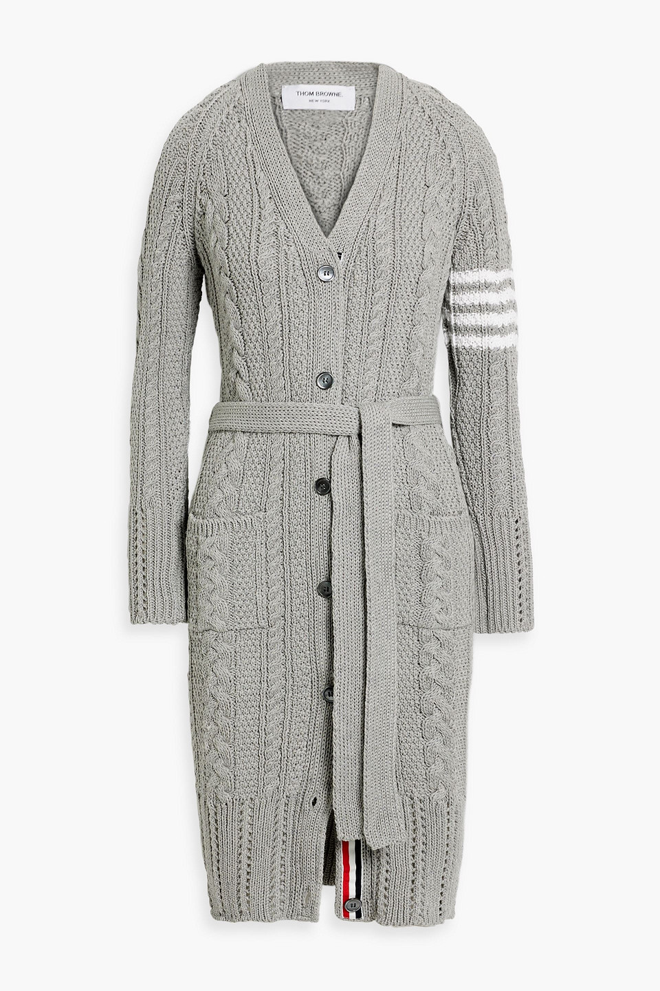 Thom Browne Striped Cable-knit Cotton Cardigan In Gray