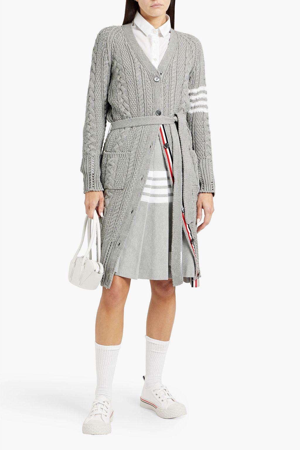 THOM BROWNE Striped cable-knit cotton cardigan