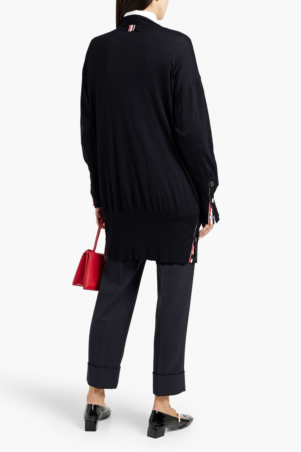 THOM BROWNE Striped silk and cotton-blend cardigan