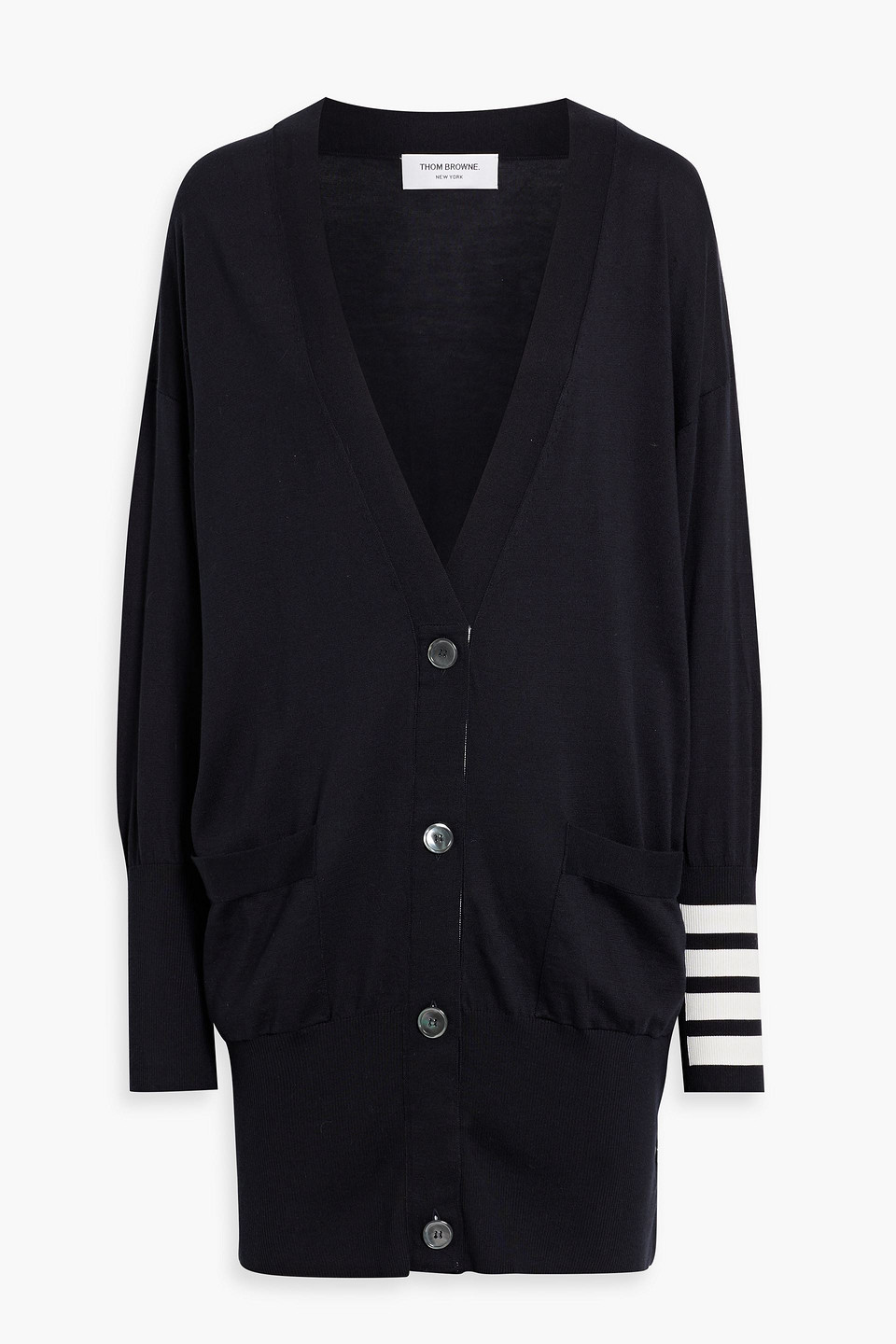 Thom Browne Striped Silk And Cotton-blend Cardigan In Midnight Blue