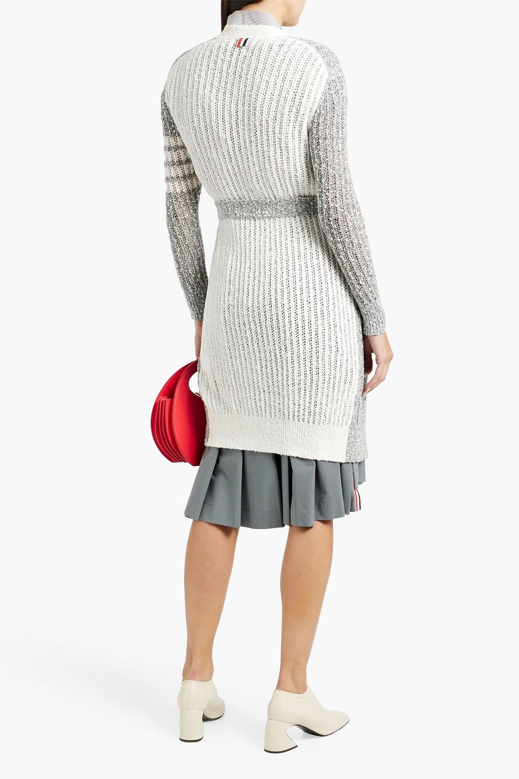 THOM BROWNE Striped bouclé-knit wool-blend cardigan