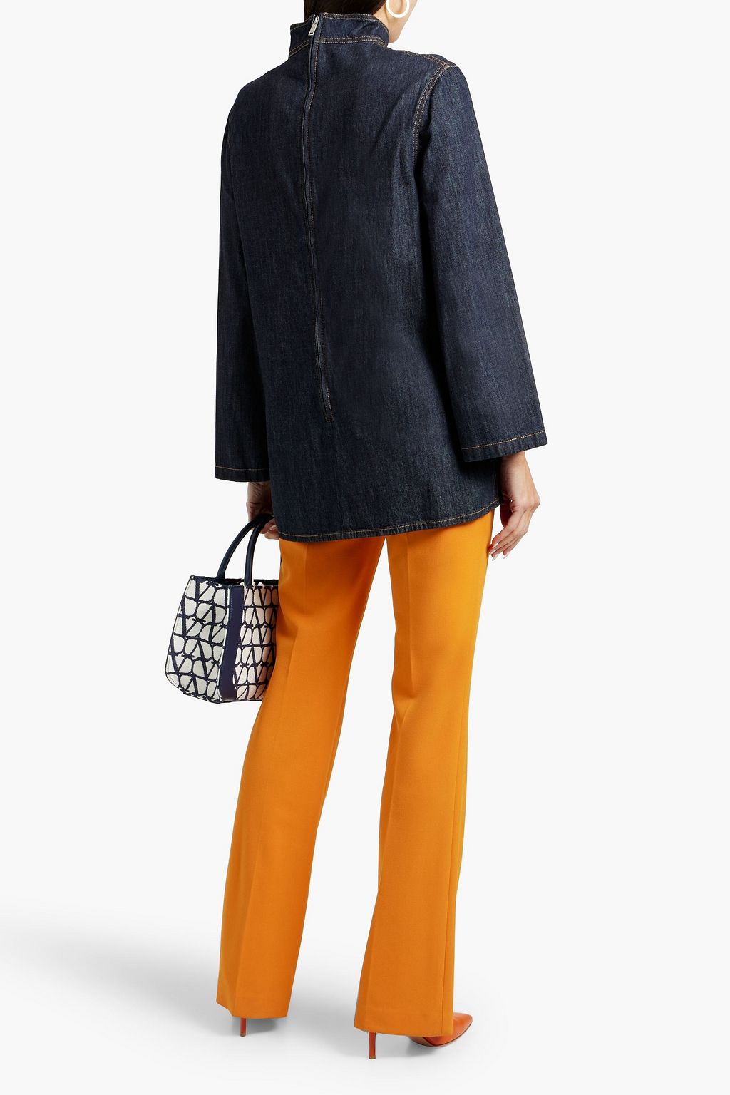 VALENTINO GARAVANI Embellished denim turtleneck top