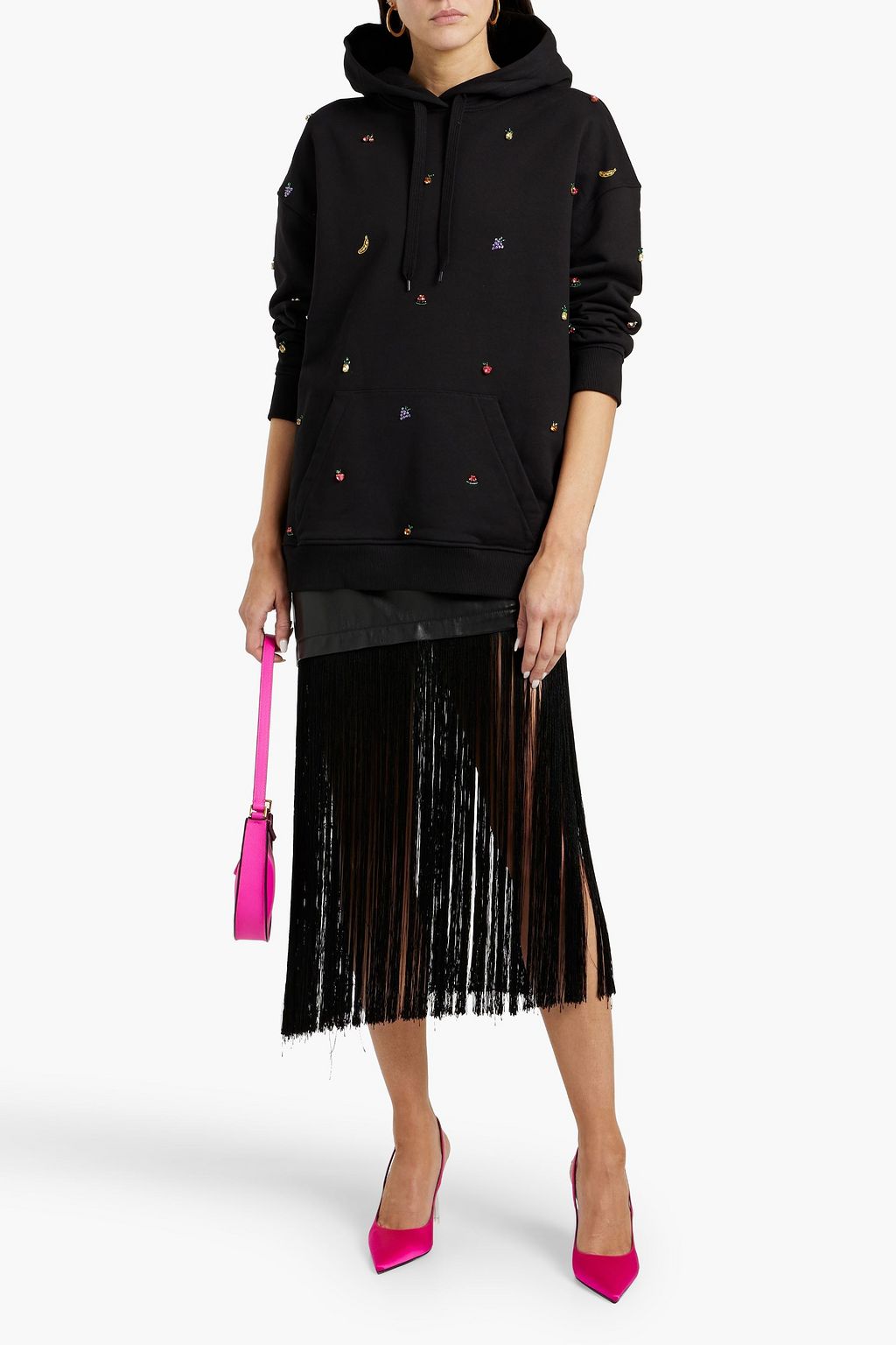 VALENTINO GARAVANI Crystal-embellished logo-print French cotton-terry hoodie