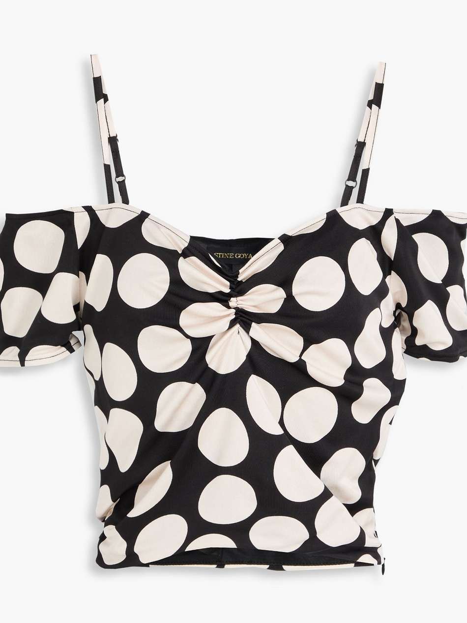escarleta cold-shoulder cropped polka-dot jersey top