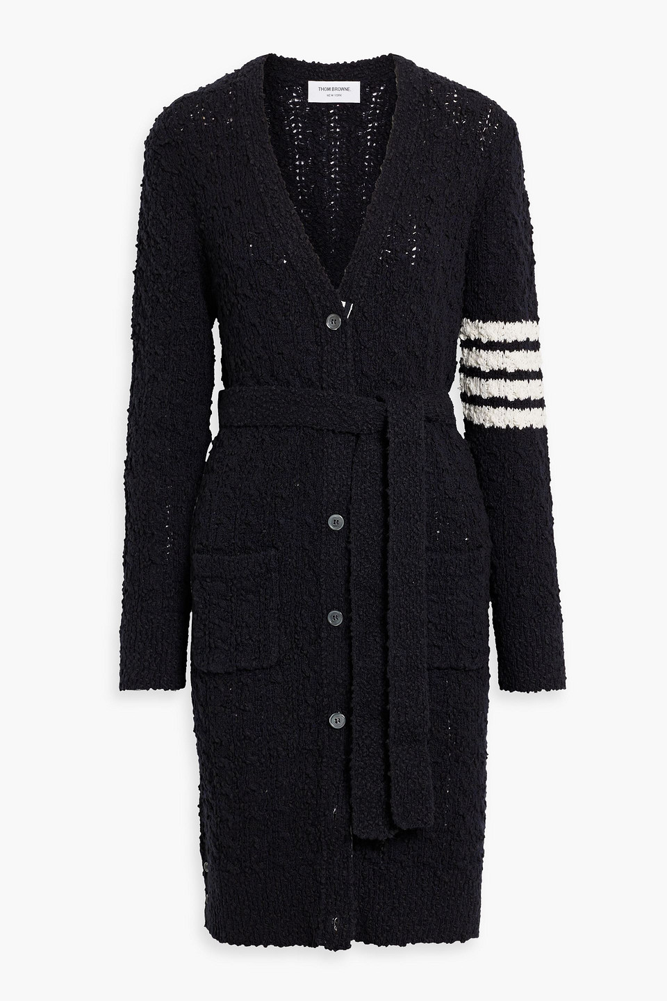 Thom Browne Striped Bouclé-knit Cotton-blend Cardigan In Blue