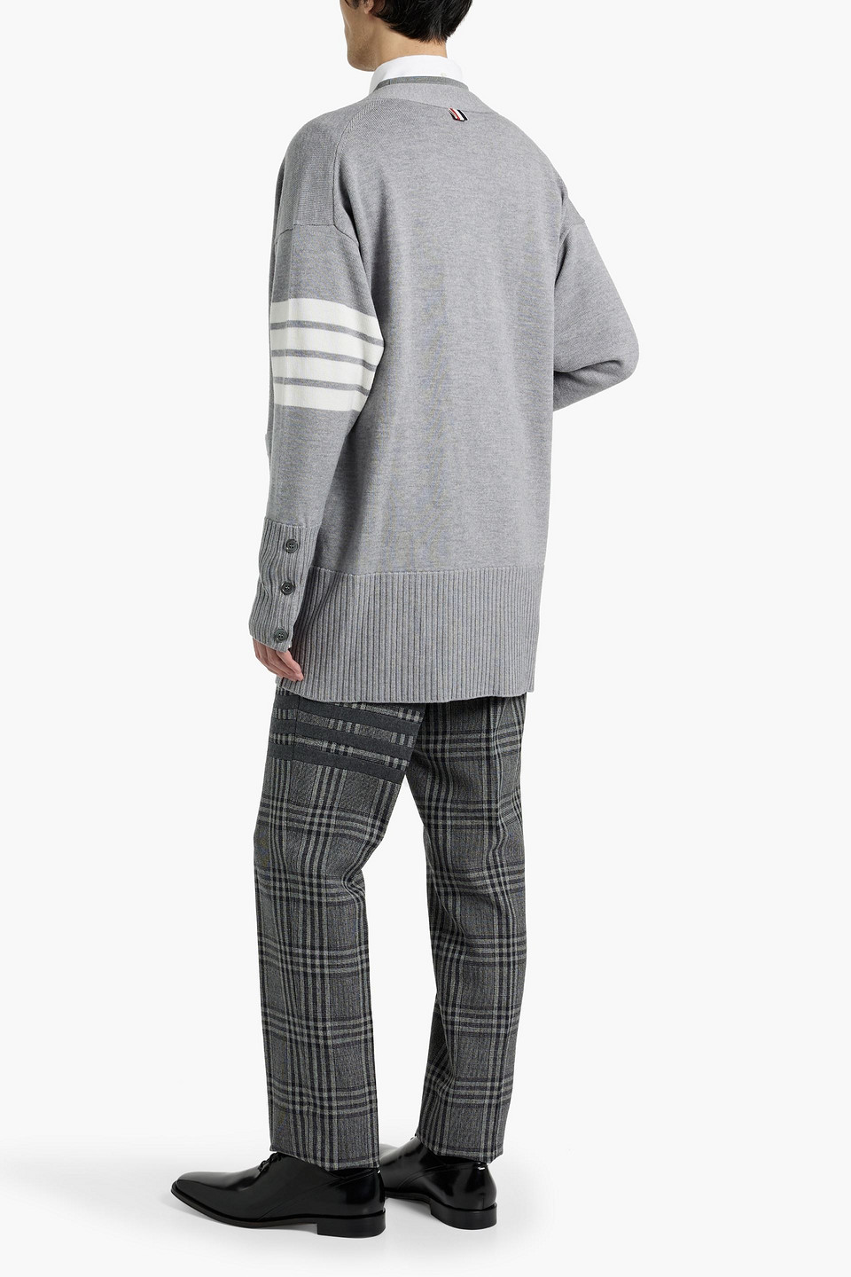 Thom Browne 4-bar Stripe V-neck Cardigan In Gray