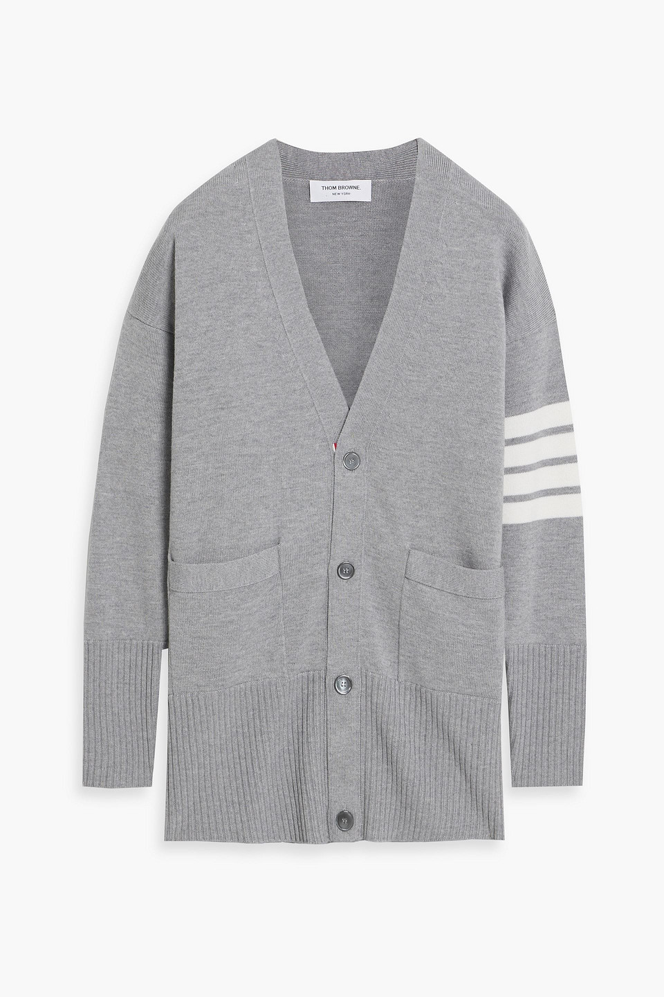 Thom Browne 4-bar Stripe V-neck Cardigan In Gray