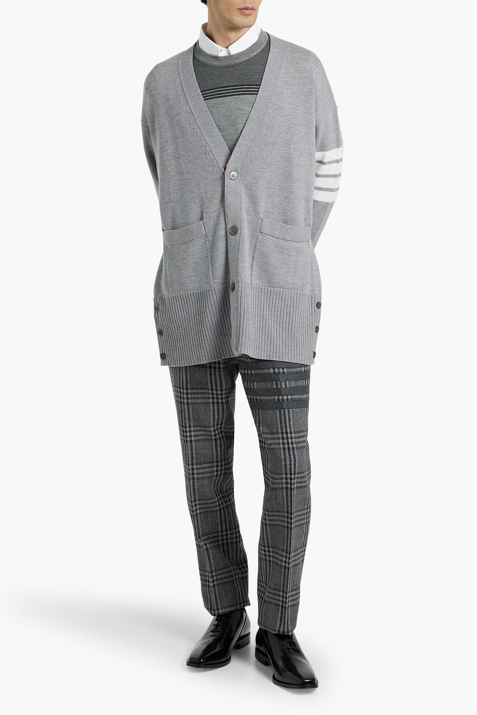 Thom Browne 4-bar Stripe V-neck Cardigan In Gray