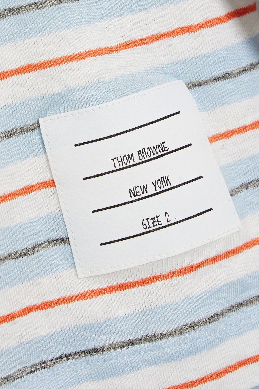 THOM BROWNE Striped linen-blend jersey polo shirt
