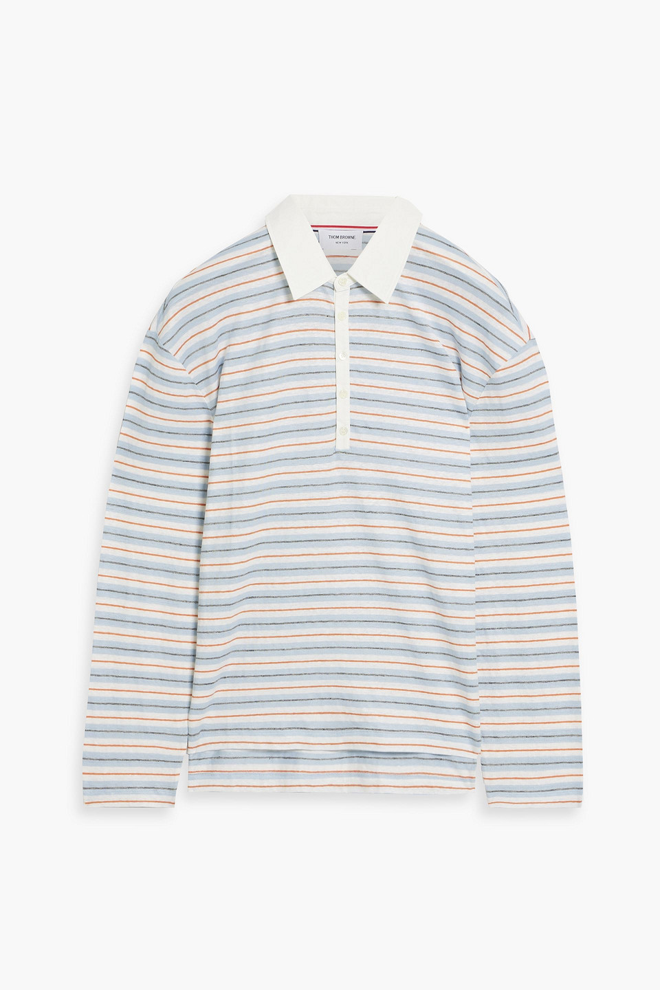 Striped linen-blend jersey polo shirt