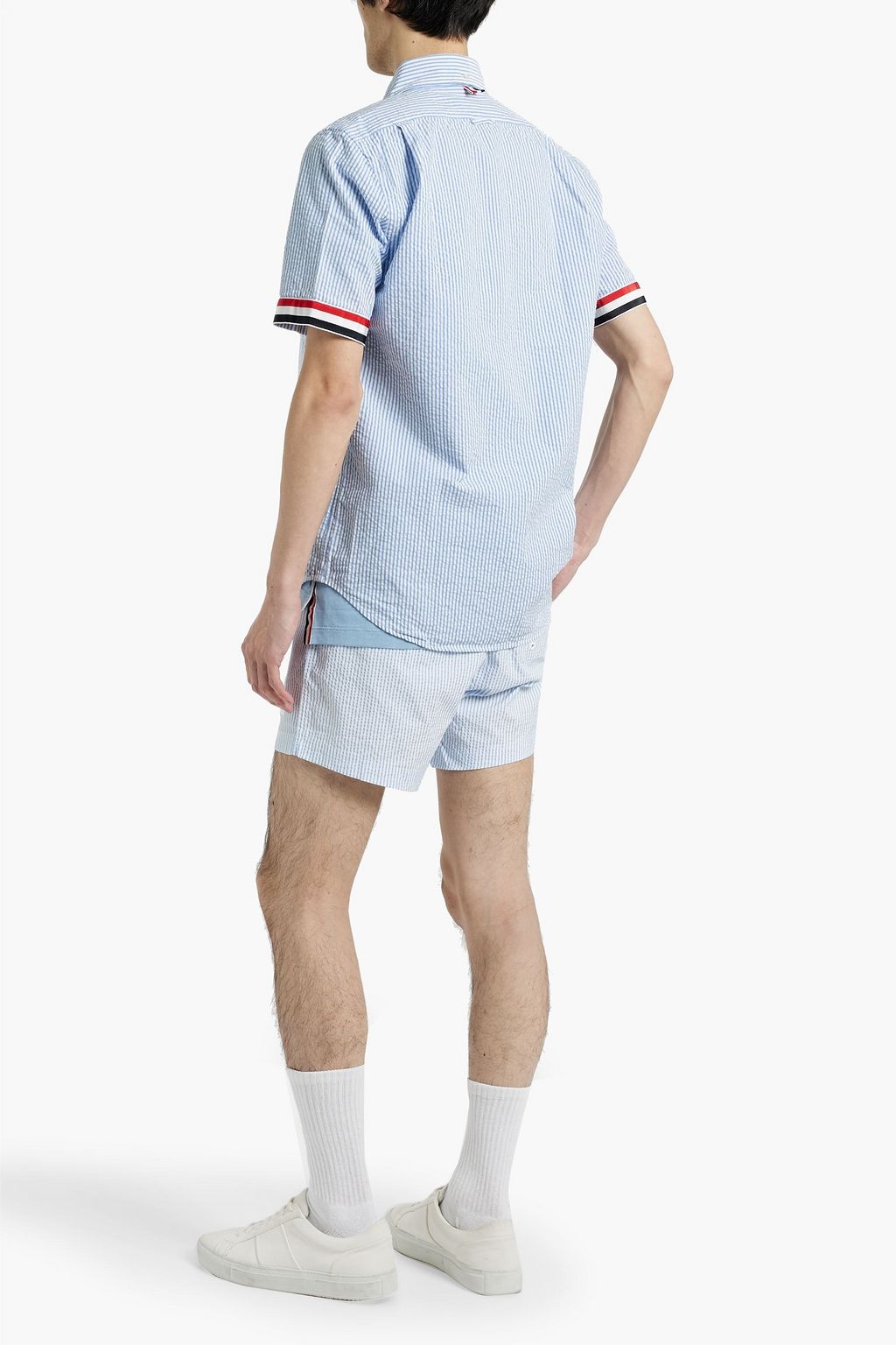 THOM BROWNE Striped cotton-seersucker shirt