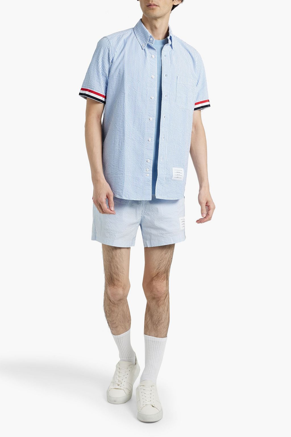 THOM BROWNE Striped cotton-seersucker shirt