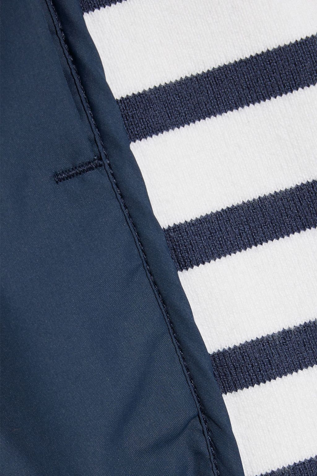 THOM BROWNE Striped knit-paneled shell shorts