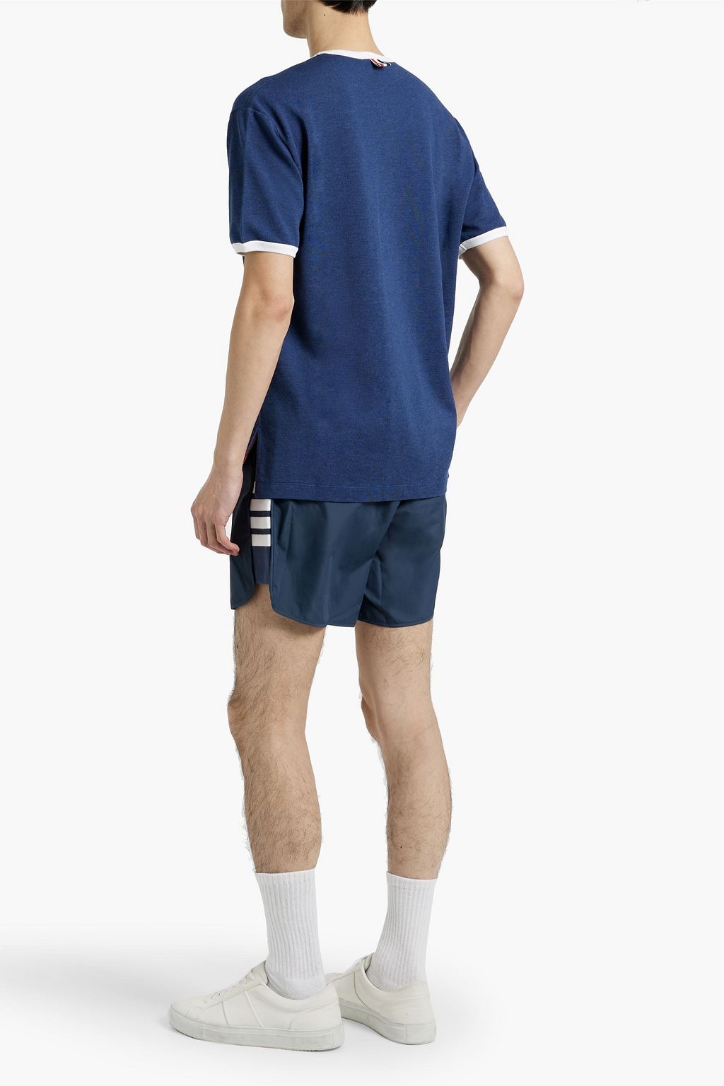 THOM BROWNE Striped knit-paneled shell shorts