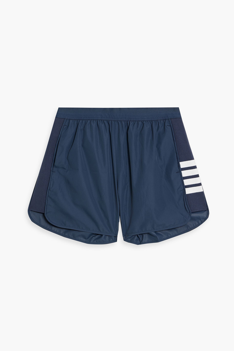 Striped shell and stretch-knit shorts