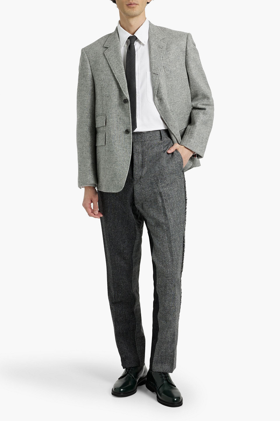 Thom Browne Brushed Wool-tweed Blazer In Gray