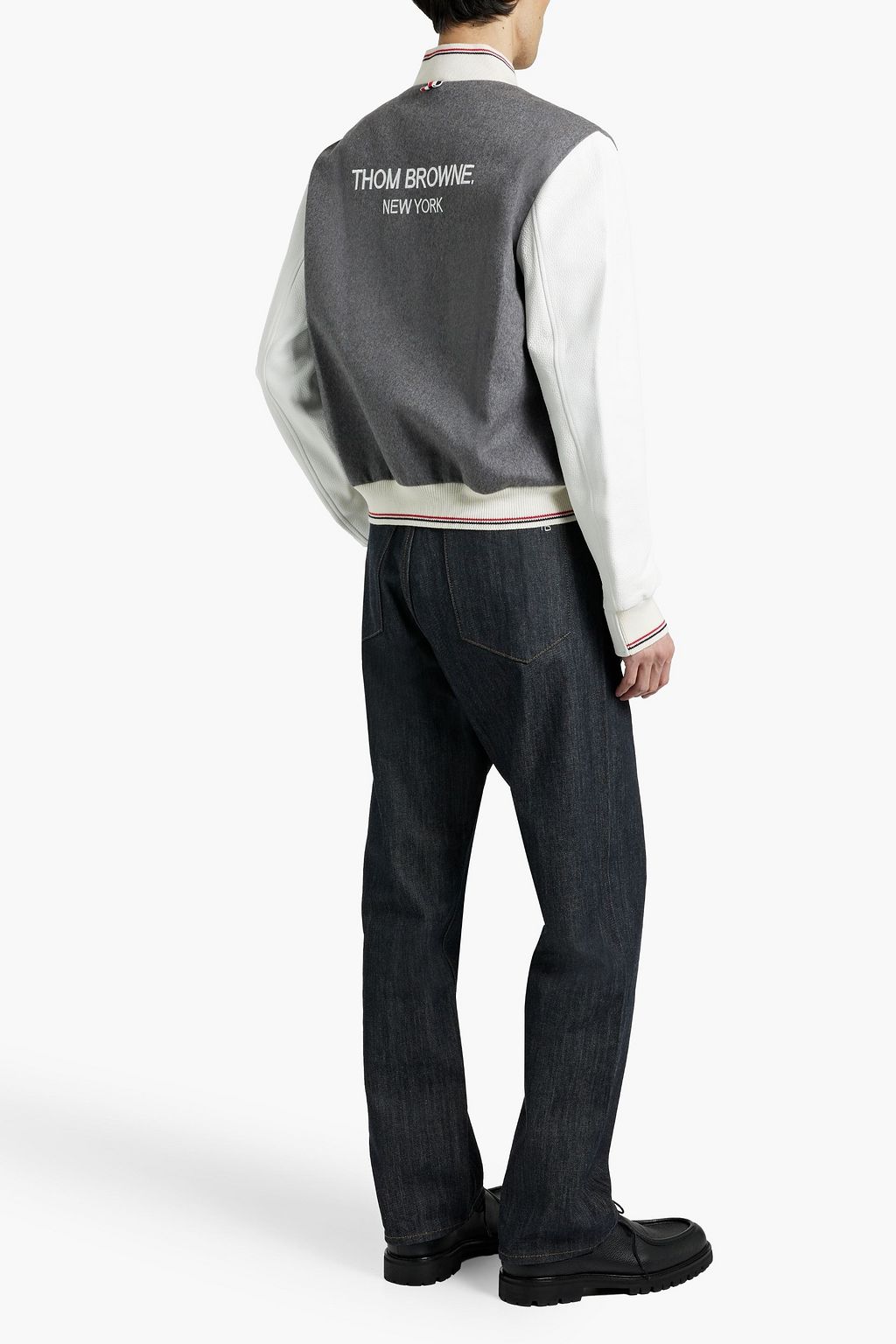 THOM BROWNE Embroidered cashmere-felt and leather bomber jacket