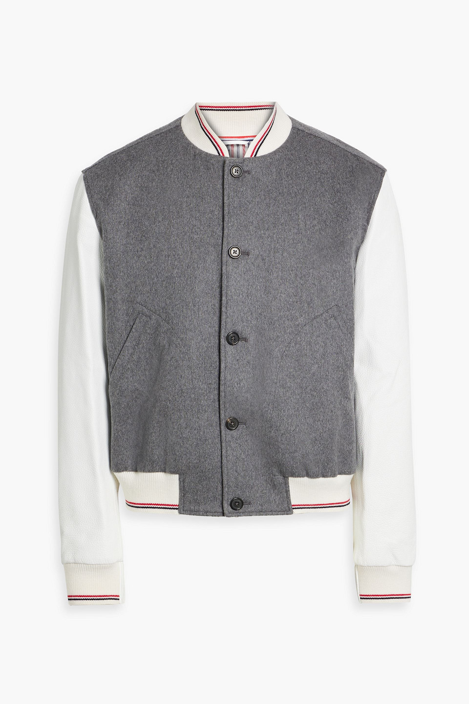 Thom Browne Embroidered Cashmere-felt And Leather Bomber Jacket In Dark Gray