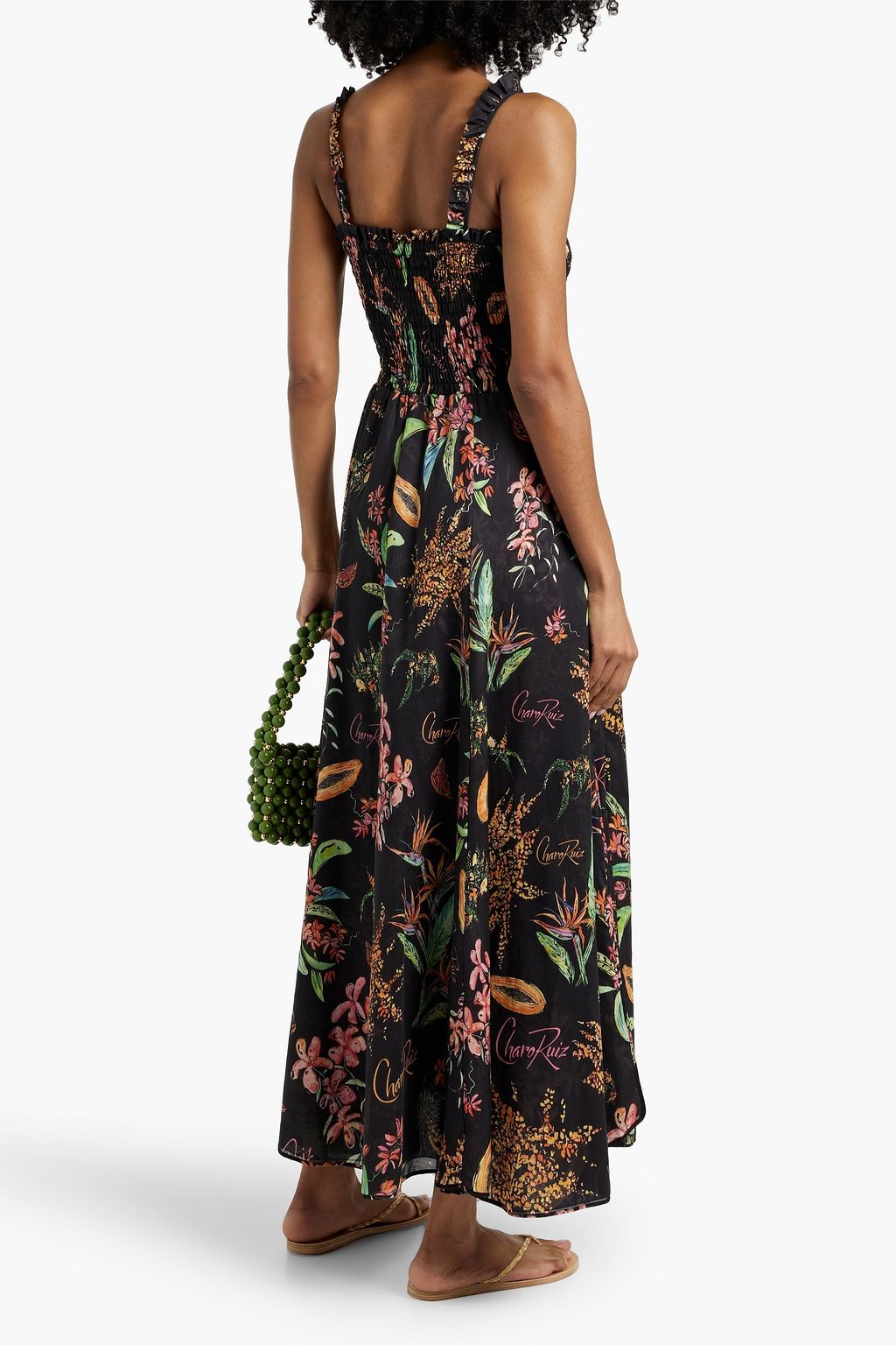 CHARO RUIZ IBIZA Shirred printed cotton-blend voile midi dress