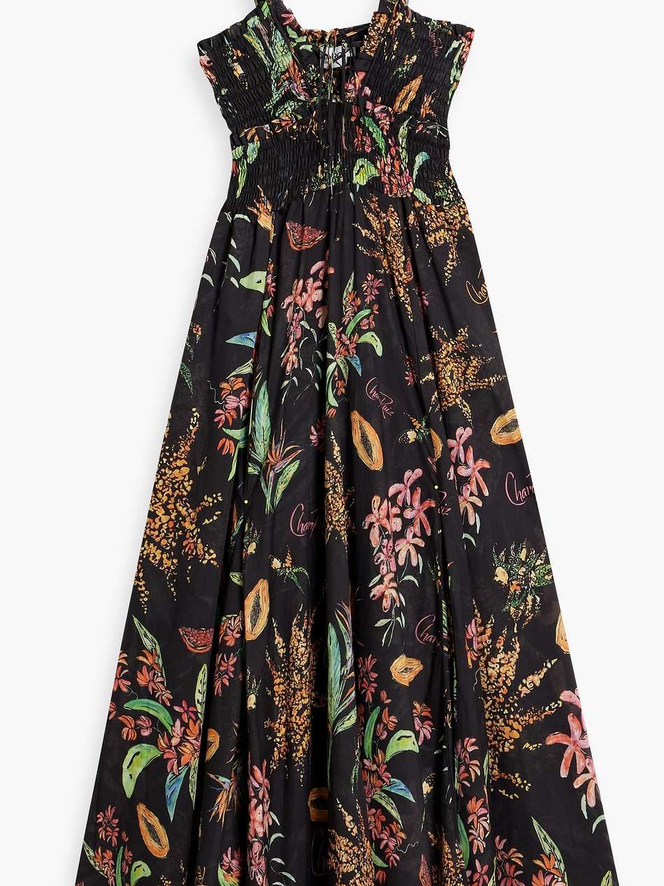 shirred printed cotton-blend voile midi dress