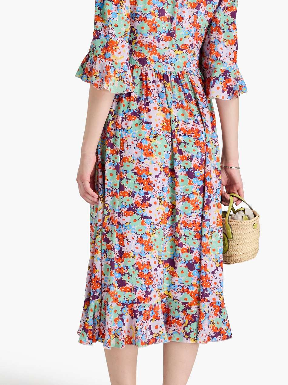 evelyn pleated floral-print silk crepe de chine midi dress