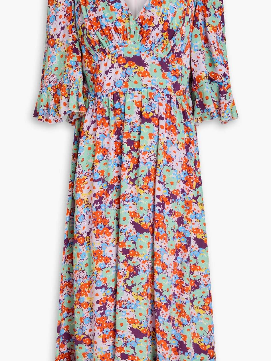 evelyn pleated floral-print silk crepe de chine midi dress