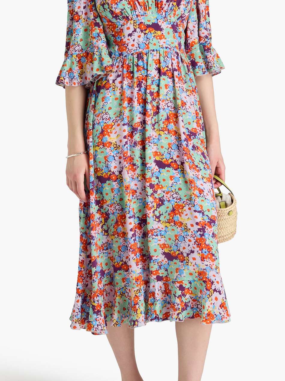 evelyn pleated floral-print silk crepe de chine midi dress