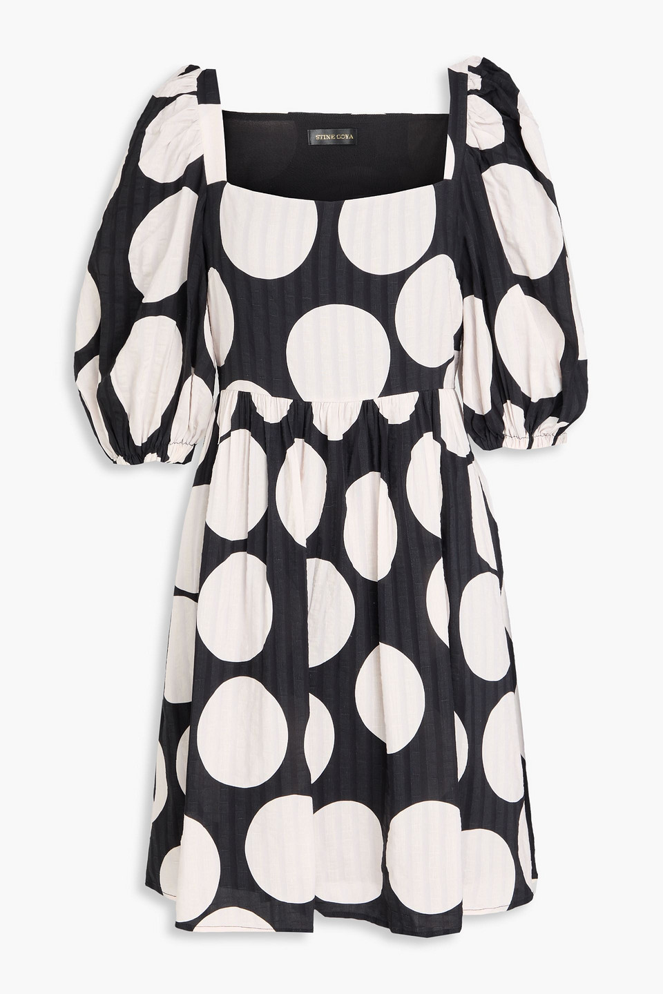 Stine Goya Ana Minikleid Aus Seersucker Aus Einer Leinenmischung Mit Polka-dots In Schwarz