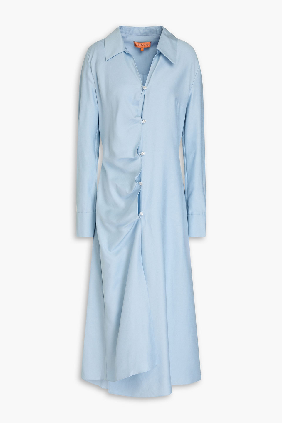 Stine Goya Spencer Asymmetric Slub Woven Midi Shirt Dress In Bleu
