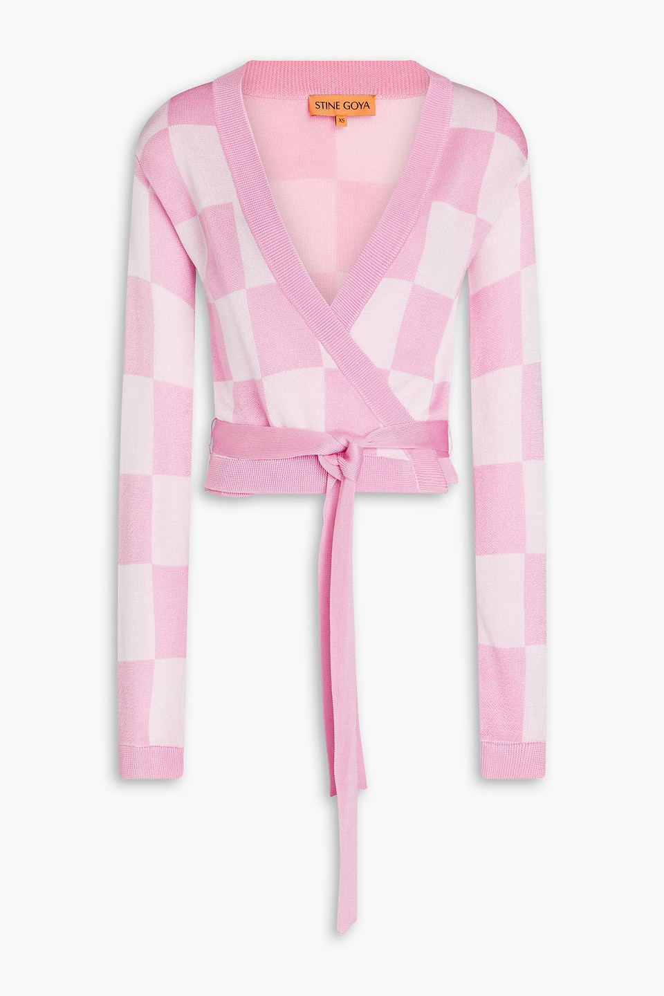 Stine Goya Karierter Cropped Cardigan Aus Jacquard-strick In Pink