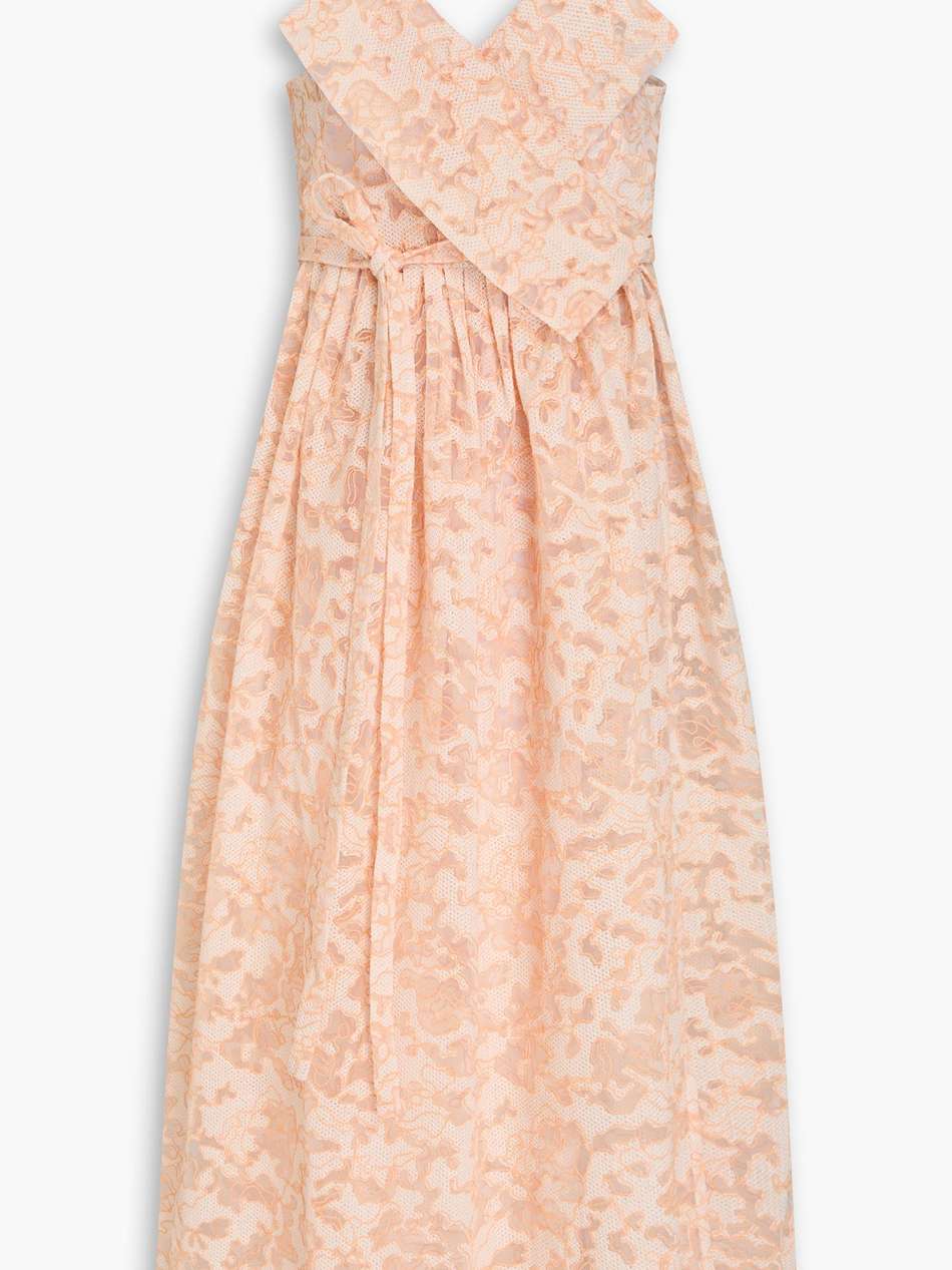 lilian embroidered organza midi wrap dress