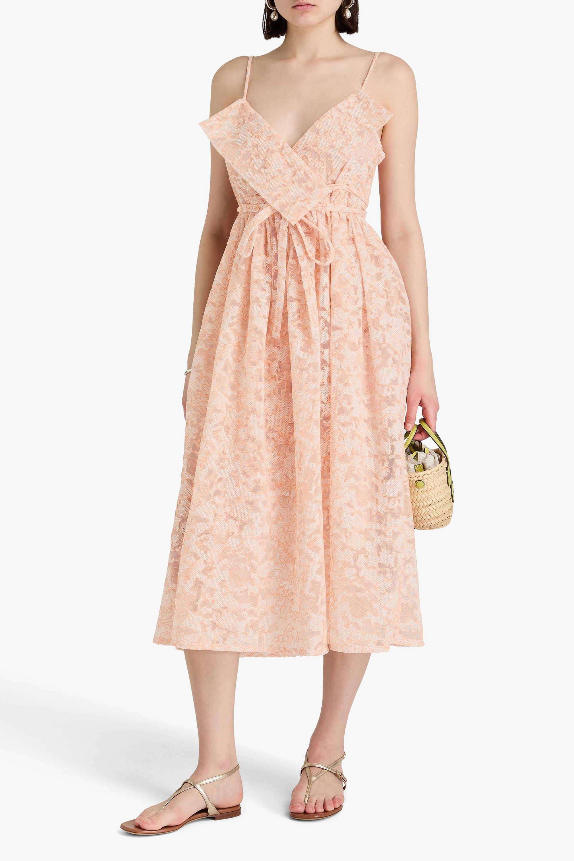 Stine Goya Lilian embroidered organza midi wrap dress