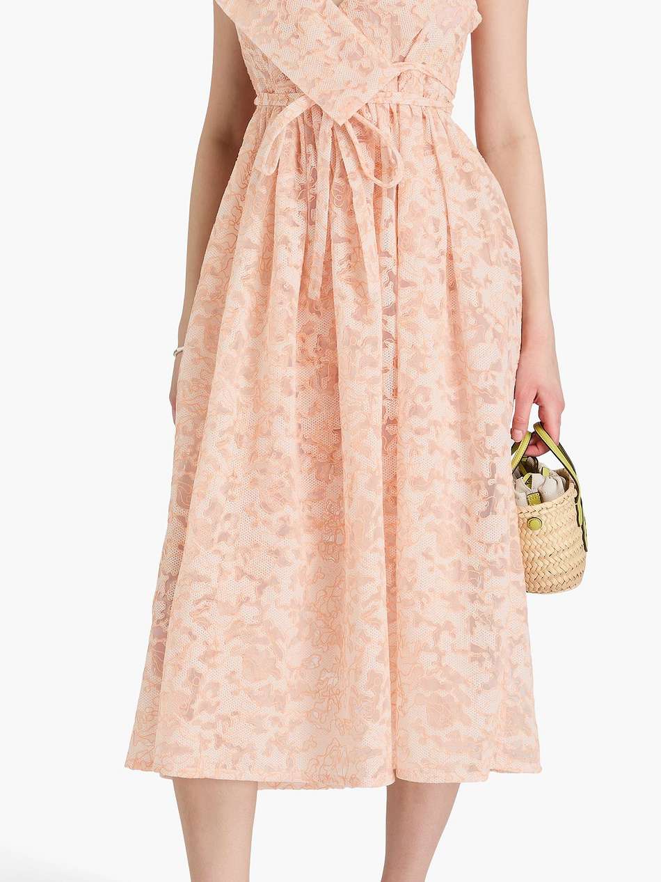 lilian embroidered organza midi wrap dress