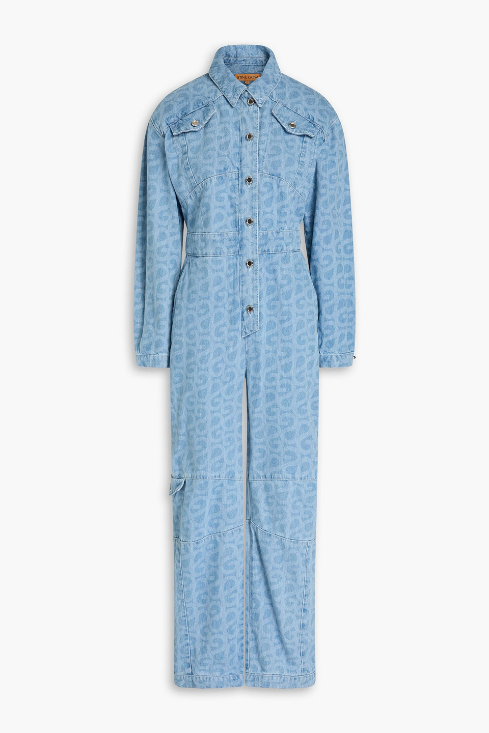 Stine Goya Louisiana Bedruckter Jumpsuit Aus Denim In Hellblauer Denim