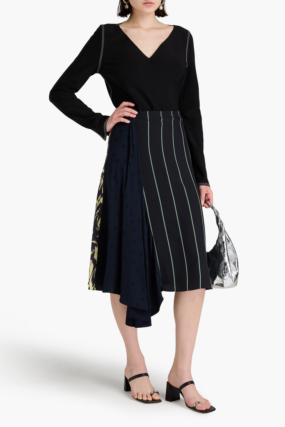  Stine Goya - Jordana Drapierter Midirock Aus Einer Tencel™-modalmischung In Patchwork-optik - Schwarz - Xs 