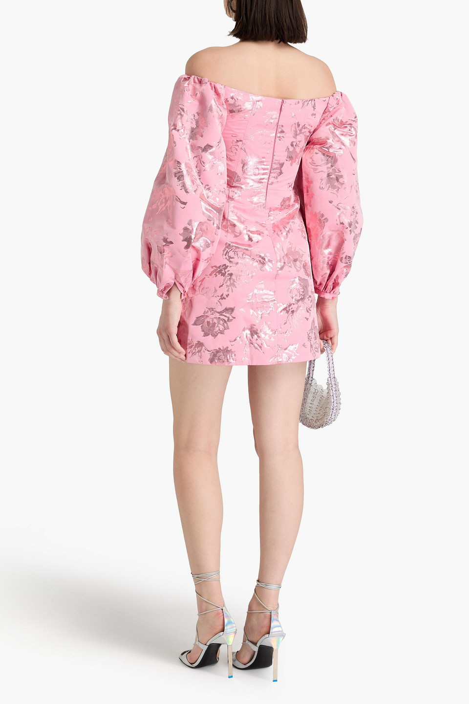 Shop Stine Goya Dora Off-the-shoulder Metallic Brocade Mini Dress In Pink