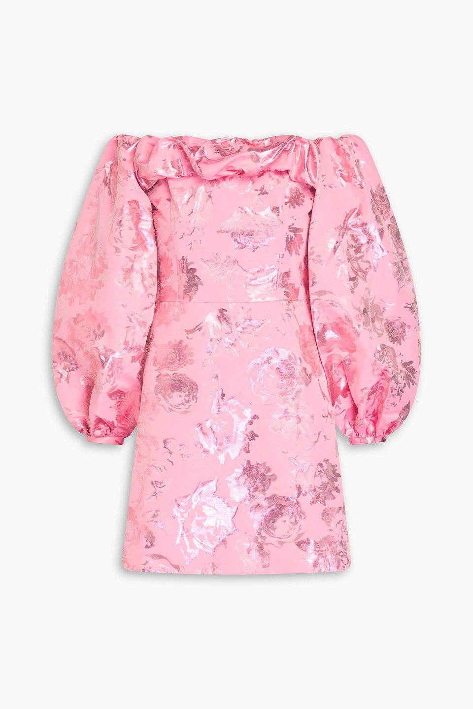 Stine Goya Dora Schulterfreies Minikleid Aus Brokat In Metallic-optik In Pink