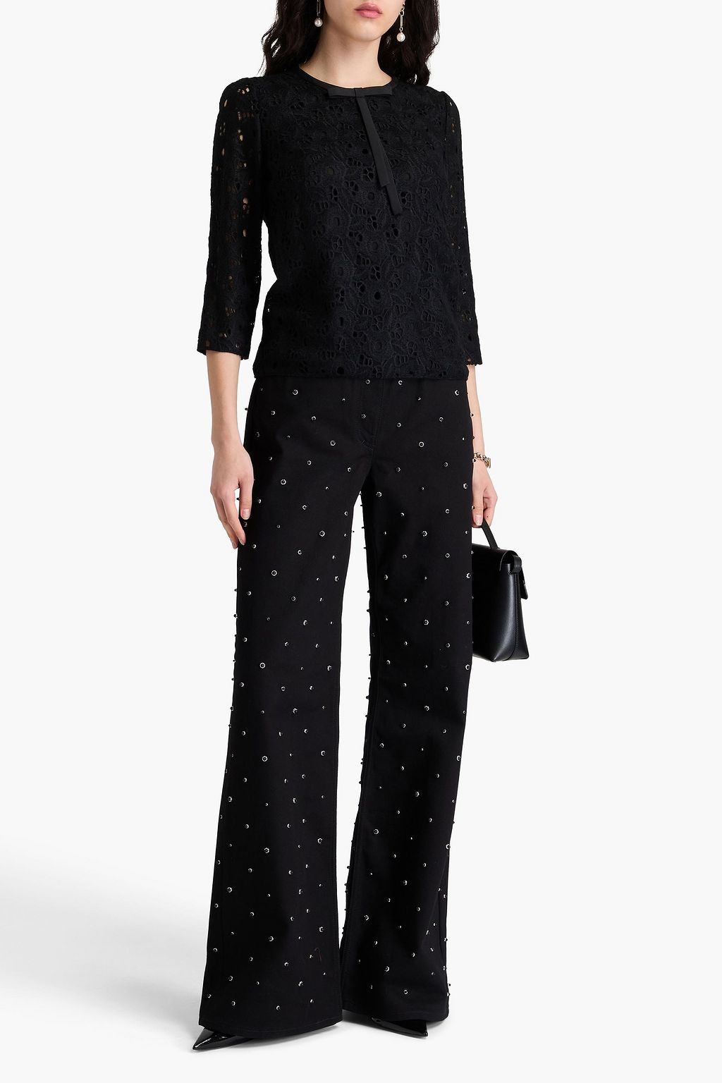 DOLCE&GABBANA Bow-detailed wool-blend guipure lace top
