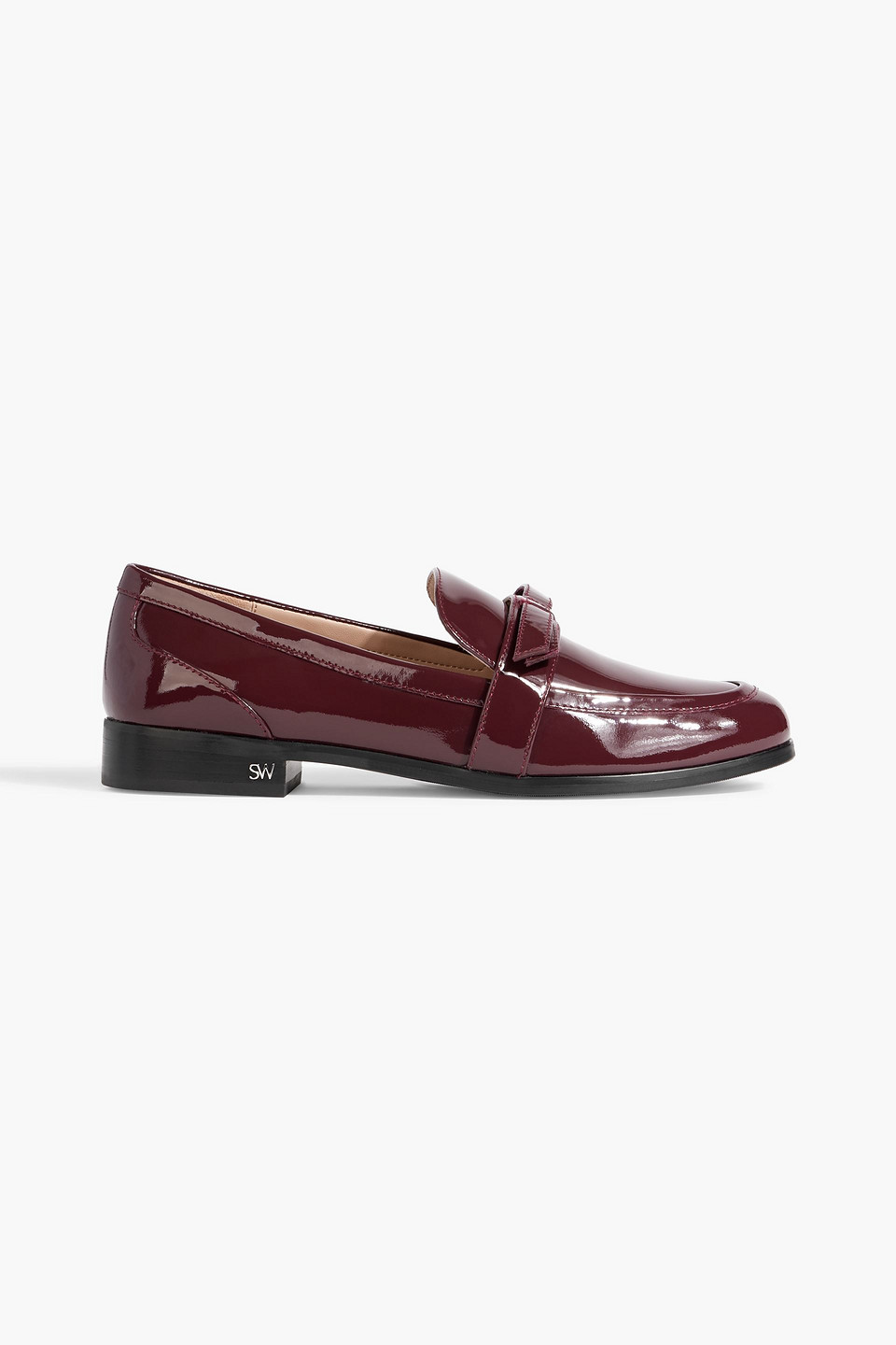 Stuart Weitzman Emma Bow-detailed Patent-leather Loafers In Burgundy