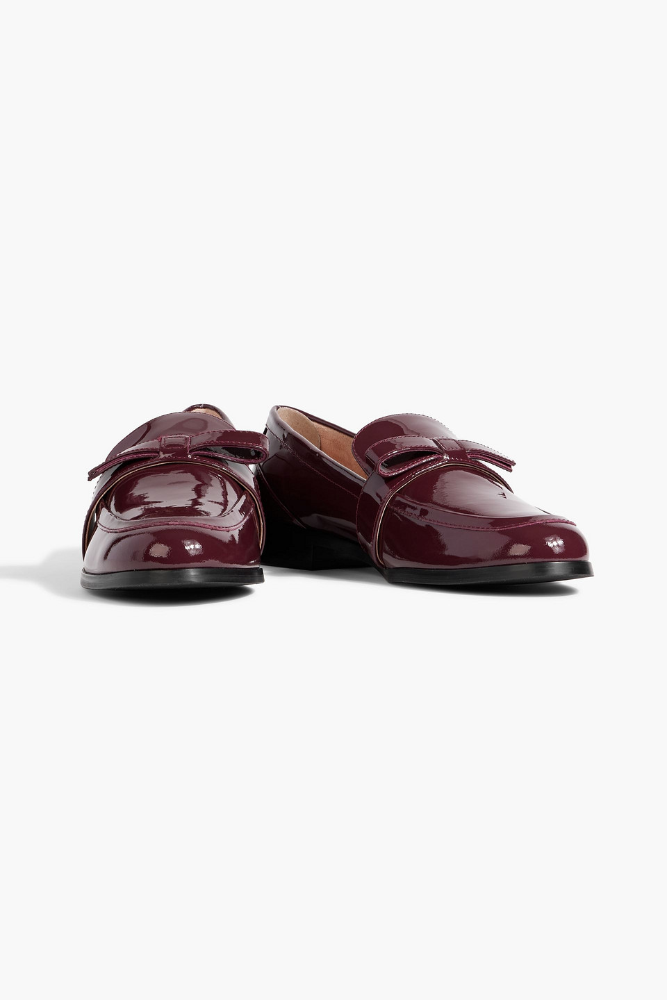 Stuart Weitzman Emma Bow-detailed Patent-leather Loafers In Burgundy