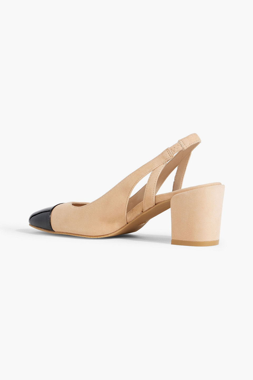Shop Stuart Weitzman Sleek 50 Suede And Patent-leather Slingback Pumps In Sand
