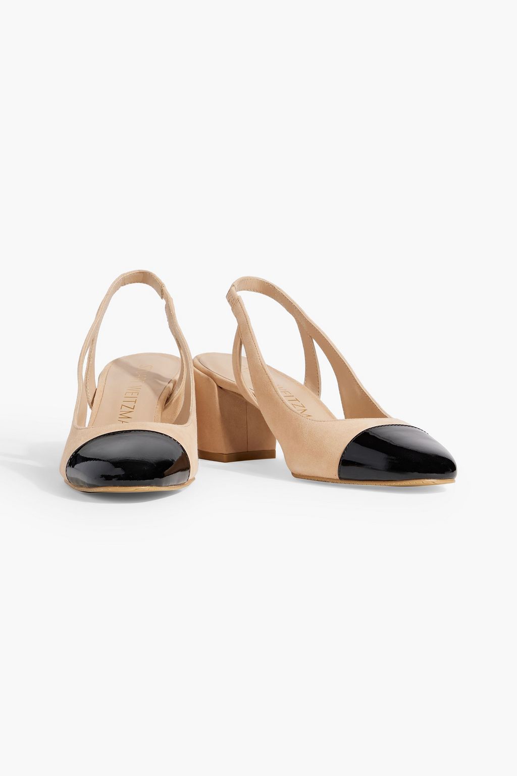 STUART WEITZMAN Sleek 50 suede and patent-leather slingback pumps