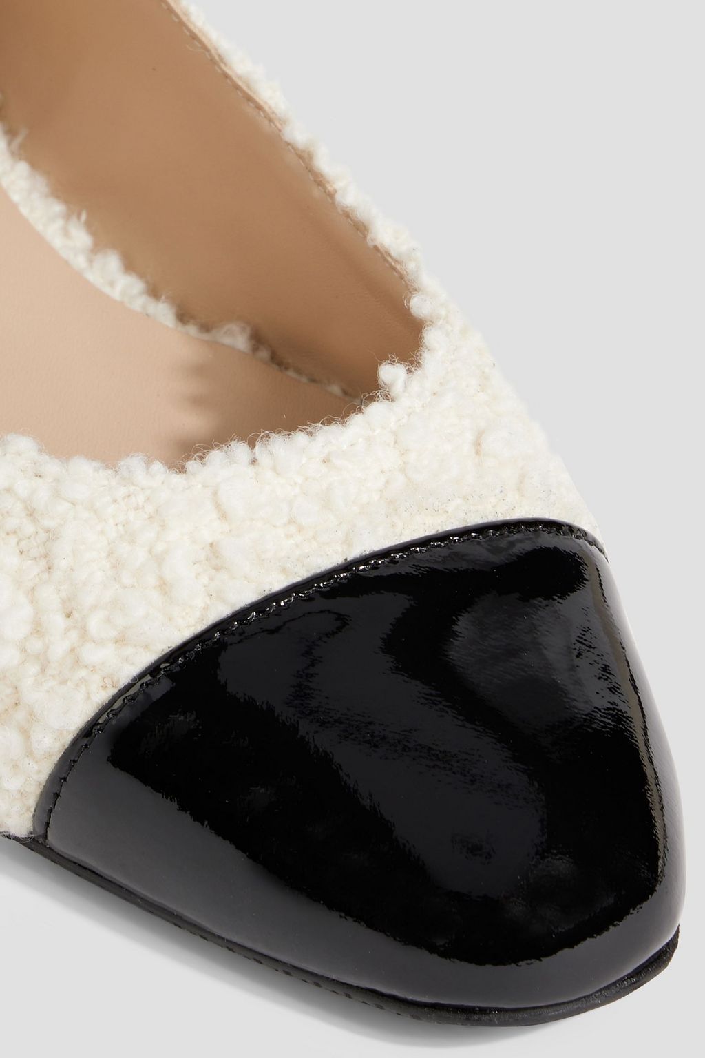 STUART WEITZMAN Pearl embellished bouclé-tweed and patent-leather ballet flats