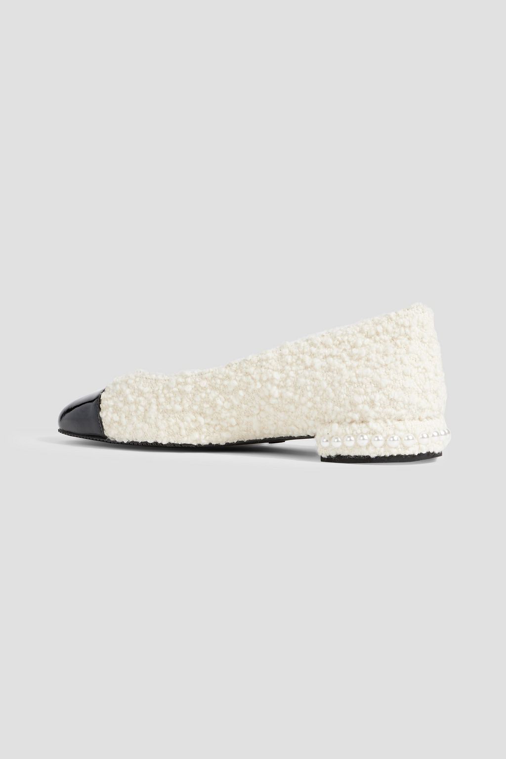 STUART WEITZMAN Pearl embellished bouclé-tweed and patent-leather ballet flats