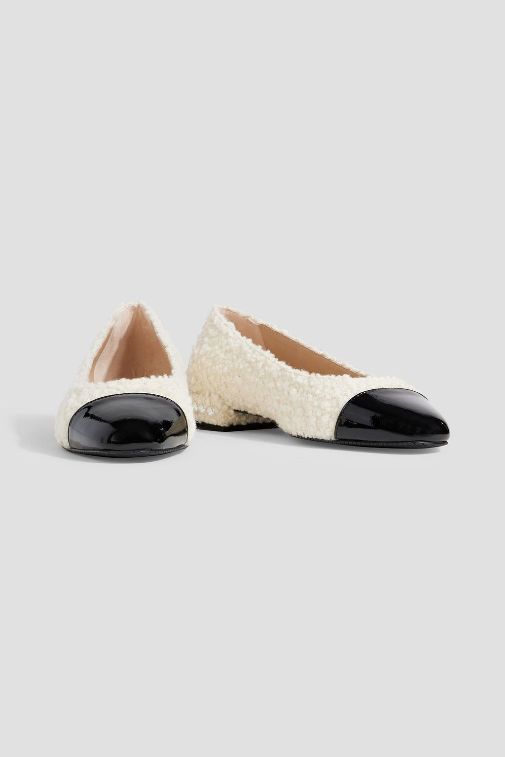 STUART WEITZMAN Pearl embellished bouclé-tweed and patent-leather ballet flats